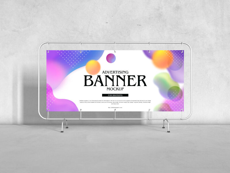 Oblong Banner on a Metal Stand Mockup from a Front View
