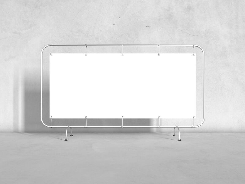 Oblong Banner on a Metal Stand Mockup from a Front View
