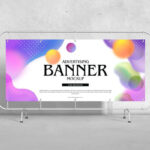 Oblong Banner on a Metal Stand Mockup from a Front View