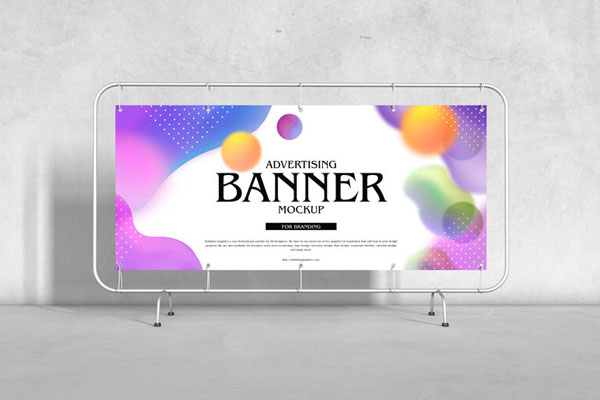 Oblong Banner on a Metal Stand Mockup from a Front View