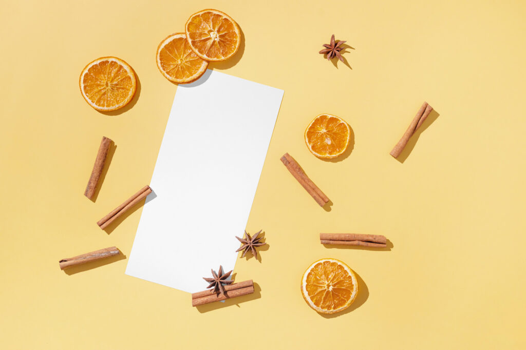 Oblong Card Mockup Featuring Dried Fruit and Cinnamon