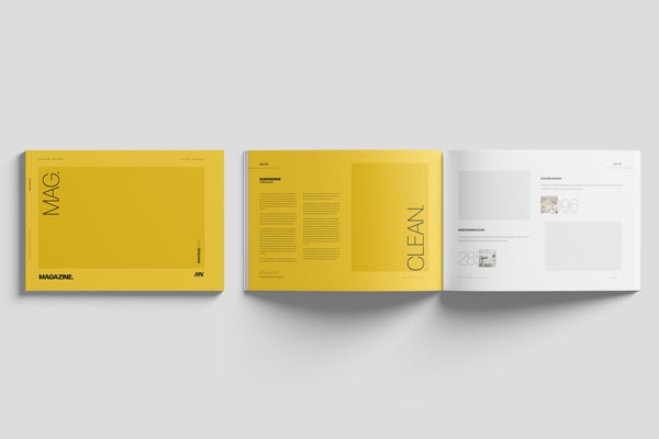 Open A4 Landscape Magazine Mockup with Top View Cover