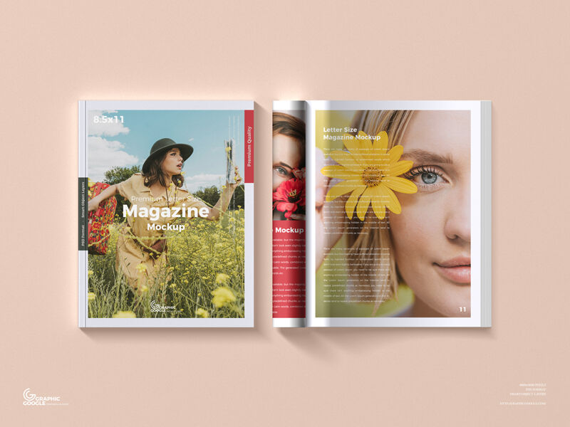 Open and Closed Letter Size Magazine Mockup