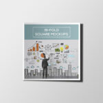Three Open and Closed Square Bi-Fold Brochure Mockups