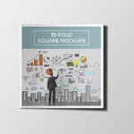 Three Open and Closed Square Bi-Fold Brochure Mockups