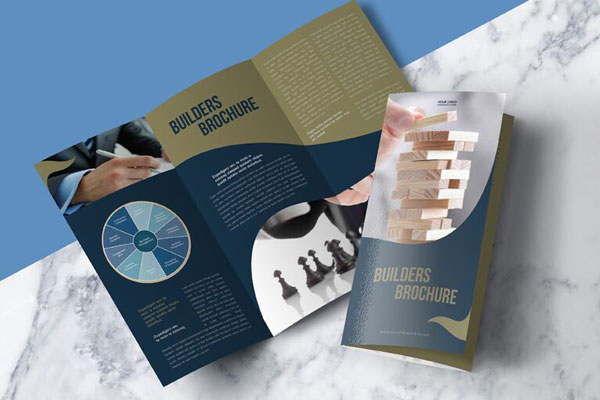 Open and Closed Tri-Fold Brochure on a Marble Surface Mockup