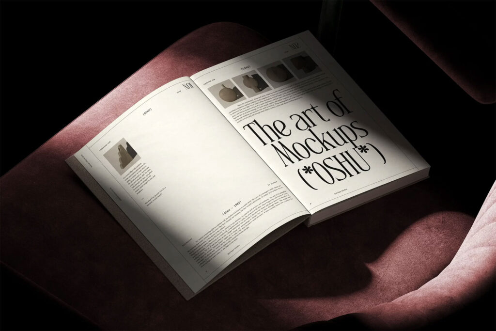 Open Book Mockup on Velvet Chair