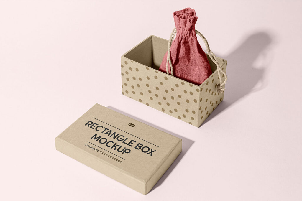 Open Box with Pouch Bag Mockup