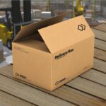 Open Cardboard Packaging Delivery Box in a Storage Mockup
