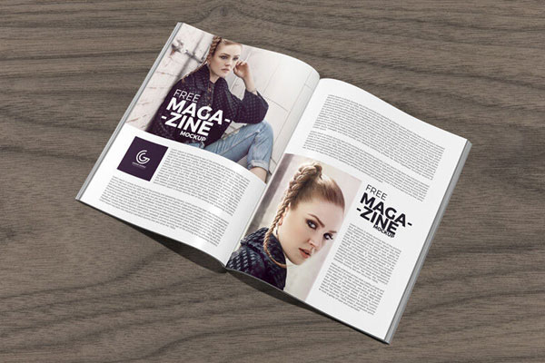 Open Magazine on Wooden Floor Mockup