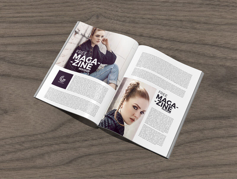 Open Magazine on Wooden Floor Mockup