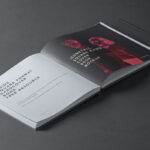 Opened, Square Hardcover Book Mockup in Perspective