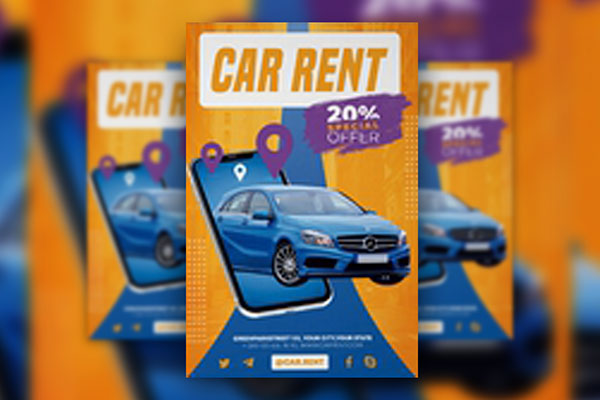 Orange, Blue, Conceptual, Modern Car Rental Poster Template