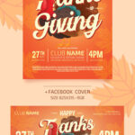 Orange, Illustrated Thanksgiving Party Flyer Template Along with Facebook Cover