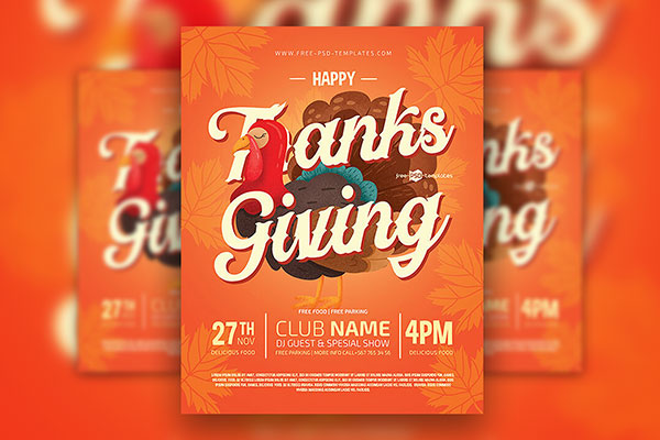 Orange, Illustrated Thanksgiving Party Flyer Template Along with Facebook Cover