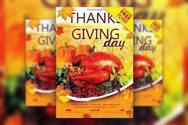Orange, Leafy, Thematic Thanksgiving Day Party Flyer Template