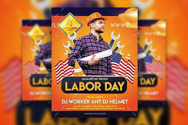 Orange Modern Labor Day Flyer and Facebook Cover Template