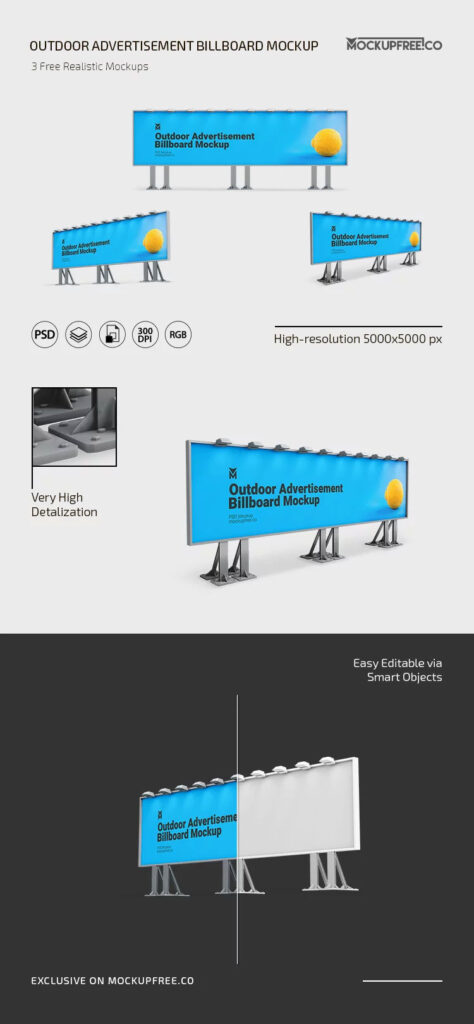 Outdoor Advertisement Billboard Mockup in 3 Sights