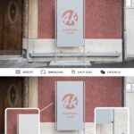 Outdoor Advertising Stand next to a Wall Mockup