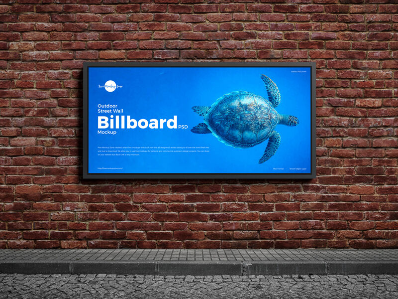 Outdoor Brick Wall Landscape Billboard Mockup