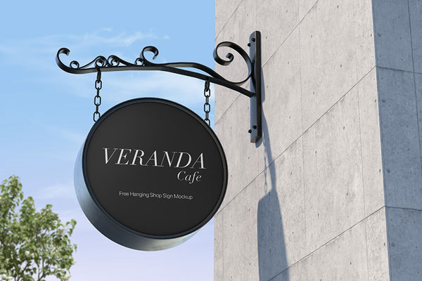 Outdoor Circle Hanging Shop Sign Mockup