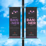 Outdoor Double-Sided Lamp Post Banner Mockup