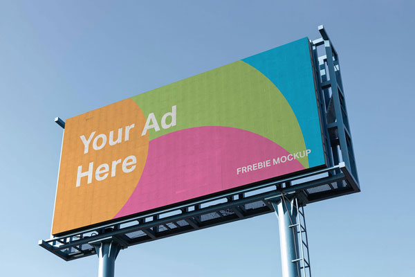Outdoor Framed Billboard Mockup with a Blue Sky Background