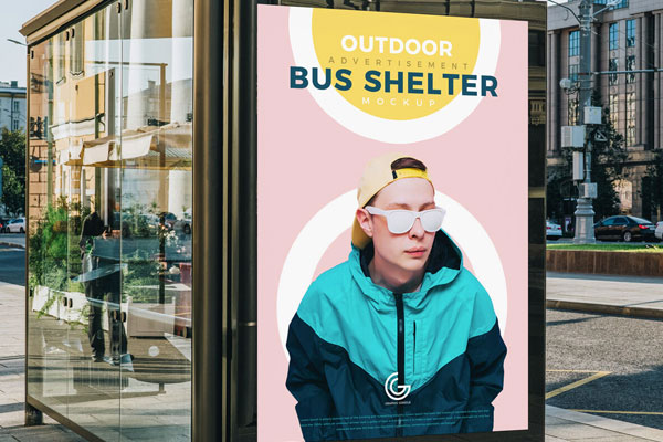 Outdoor Glass Bus Shelter Advertisement Mockup