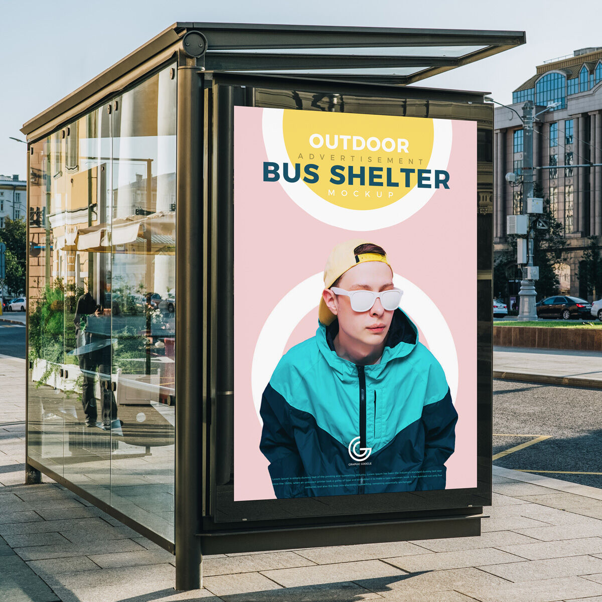 Outdoor Glass Bus Shelter Advertisement Mockup FREE PSD