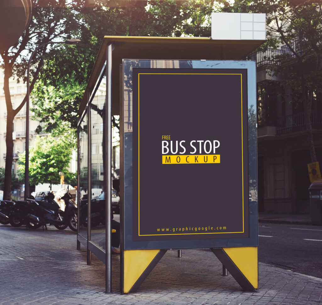 Outdoor Glassy Bus Stop Banner Mockup