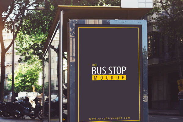 Outdoor Glassy Bus Stop Banner Mockup