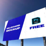 Outdoor Horizontal Billboard Mockup with Metallic Base