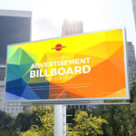 Outdoor, Horizontal, Metal Pole Advertising Billboard Mockup in Perspective