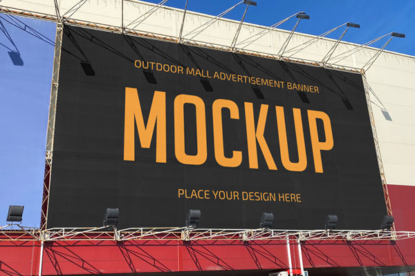 Outdoor Mall Advertisement Banner Mockup in Perspective View
