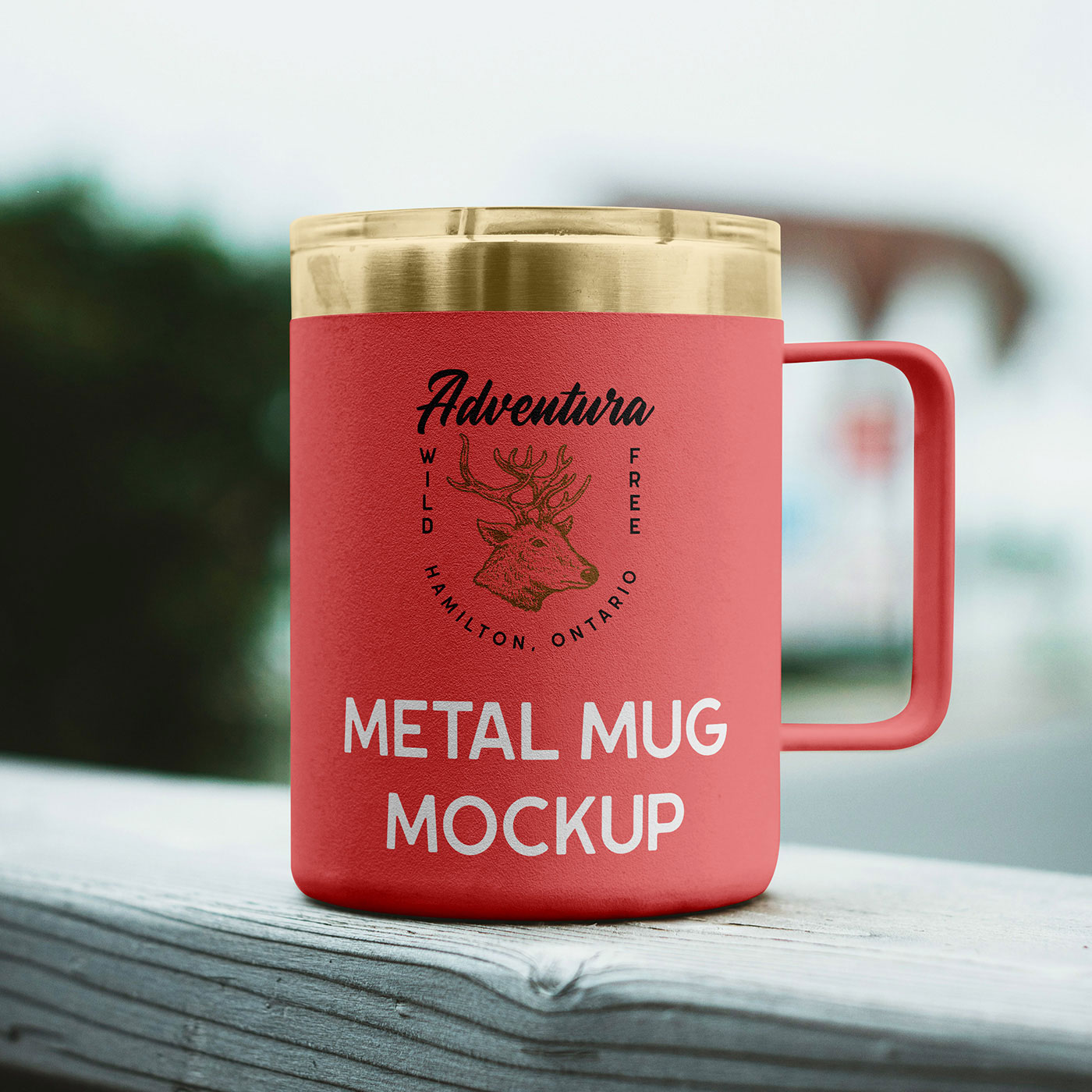 Free Outdoor Metal Mug Mockup PSD Template