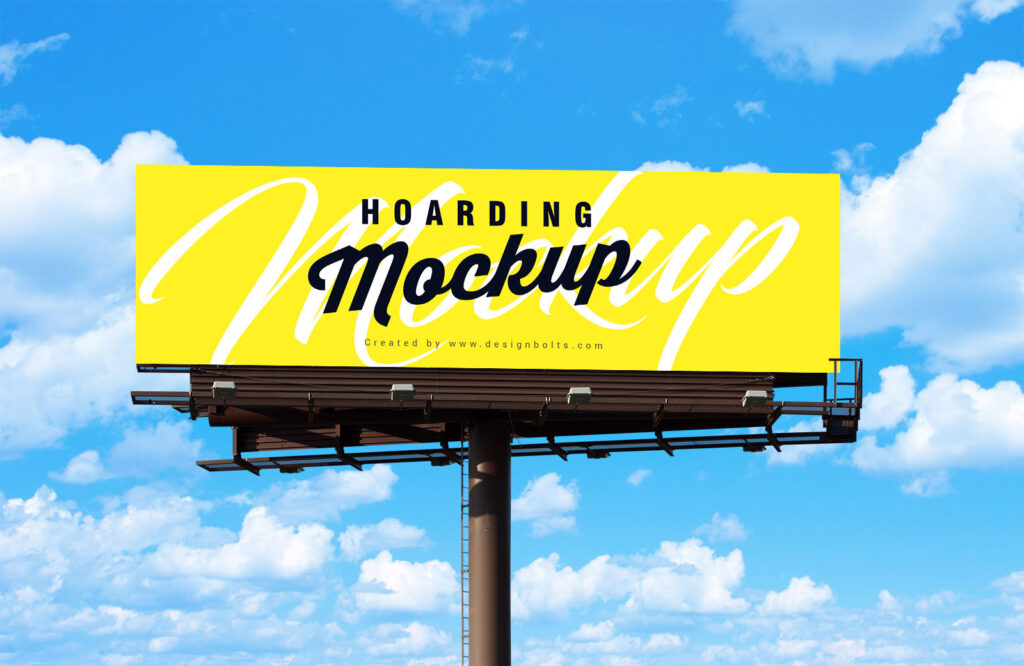 Outdoor, Metal Pole Billboard in the Front View Mockup