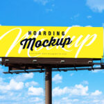 Outdoor, Metal Pole Billboard in the Front View Mockup