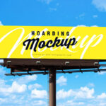 Outdoor, Metal Pole Billboard in the Front View Mockup