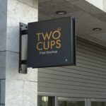 Outdoor Metallic Square Logo Sign Mockup on Building