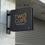 Outdoor Metallic Square Logo Sign Mockup on Building