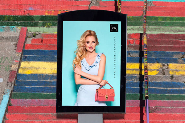 Outdoor Poster Billboard Mockup Smiling Lady