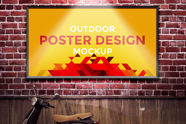 Outdoor Poster Hanging on a Brick Wall Mockup