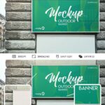 Outdoor Rectangle Banner on the Wall Mockup