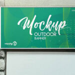 Outdoor Rectangle Banner on the Wall Mockup