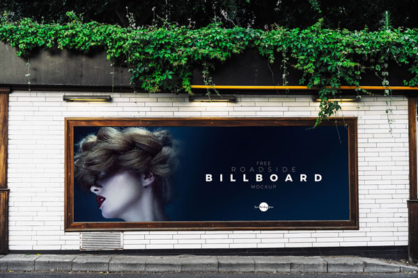 Outdoor Roadside Advertisement Billboard on a Brick Wall Mockup
