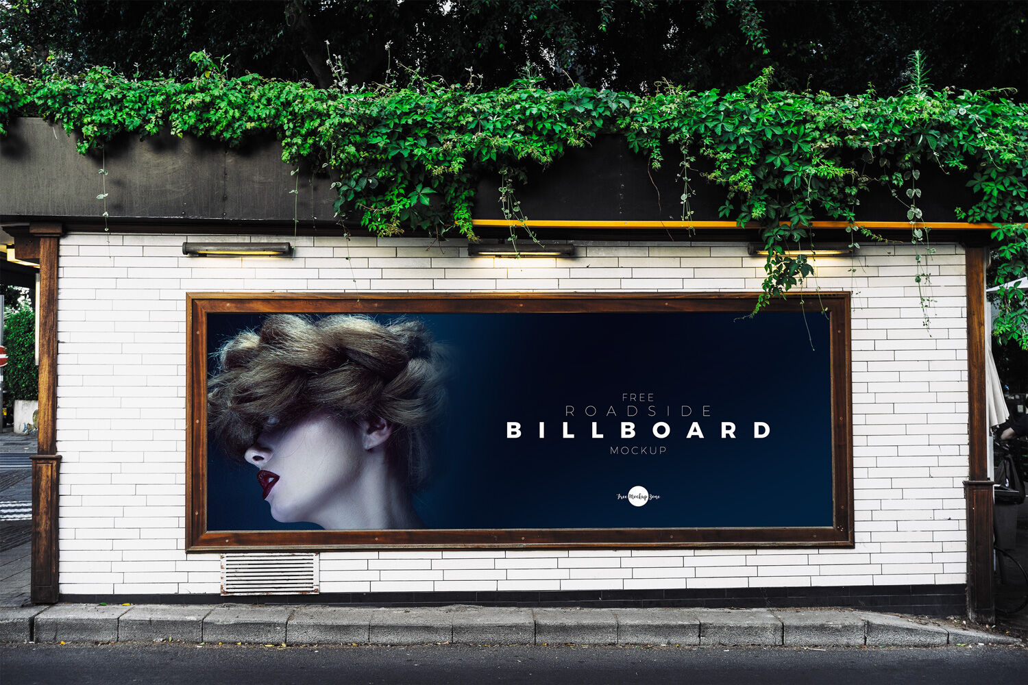 Outdoor Roadside Advertisement Billboard on a Brick Wall Mockup FREE PSD