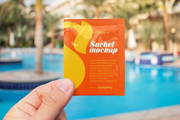 Outdoor Sachet in a Hand Mockup