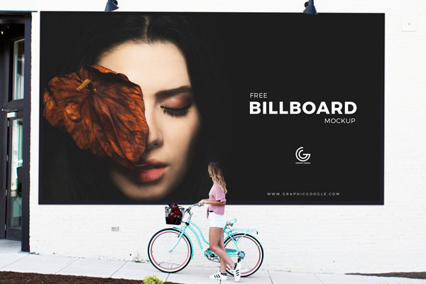 Outdoor Scene Featuring Billboard Mockup with a Girl Watching