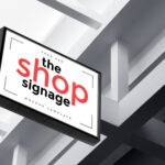 Outdoor Shop Signage Attached To A Suspended Ceiling Mockup