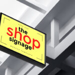 Outdoor Shop Signage Attached To A Suspended Ceiling Mockup